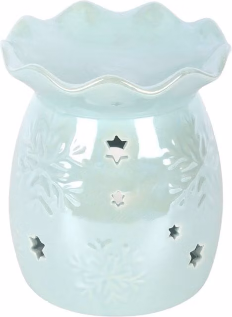 Kingsbury Gifts Iridescent Snowflake Ceramic Oil Burner and Wax Warmer in Blue
