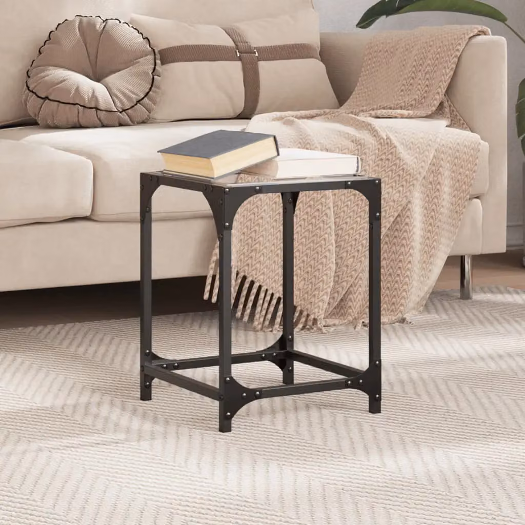 Berkfield Home Modern Square Coffee Table with Transparent Glass Top and Brown Steel Frame, W/D/H: 30 x 30 x 40 cm – 2