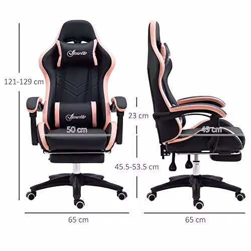 Vinsetto Racing Style Gaming Chair with Reclining Function, Headrest and Footrest in Black and White Synthetic Leather – 3