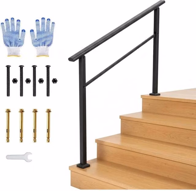 VOGREX 4 Step Outdoor Stair Railing Kit in Matt Black Steel – 1