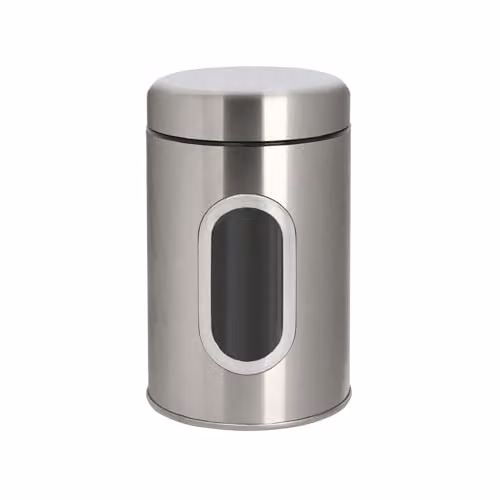 Harbour Housewares Stainless Steel Kitchen Caddy Barrel with Airtight Lid and Transparent Viewing Window, Silver – 1
