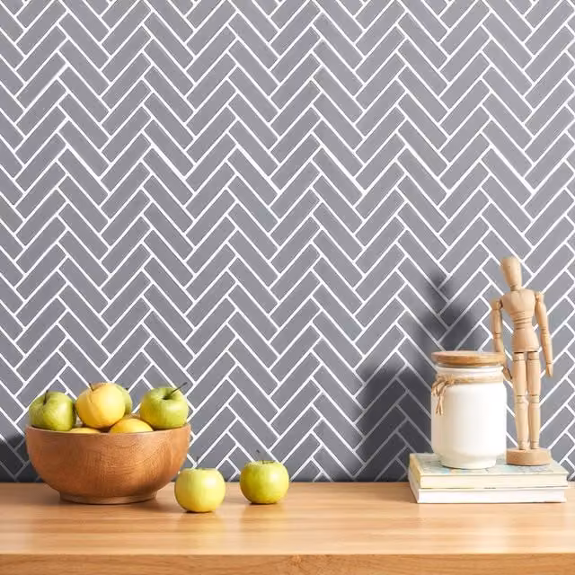 Lifeideas 10-Piece Self-Adhesive Herringbone Wall Tile Stickers in Grey