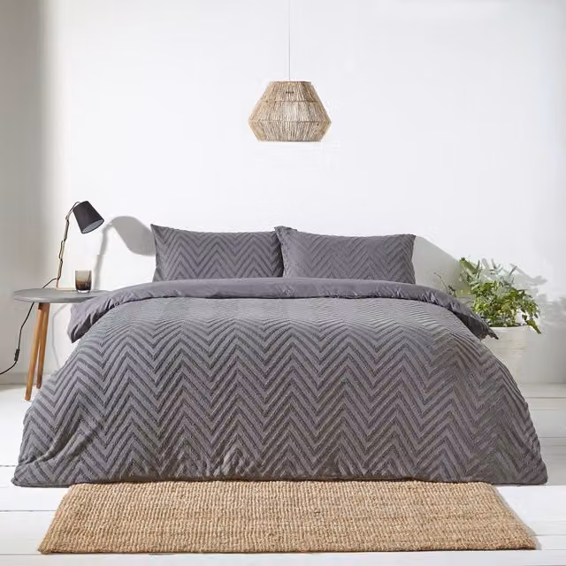 Riva Home Grey Graphic Cotton Percale Reversible Duvet Cover and Pillowcase Set, W/D/H: 90 x 200 cm and 50 x 75 cm