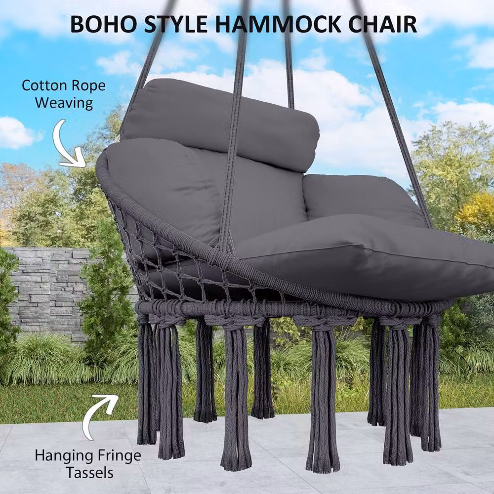 STILVORA Egg Hanging Lounge Chair with Soft Cushion and Metal Frame, Grey – 6