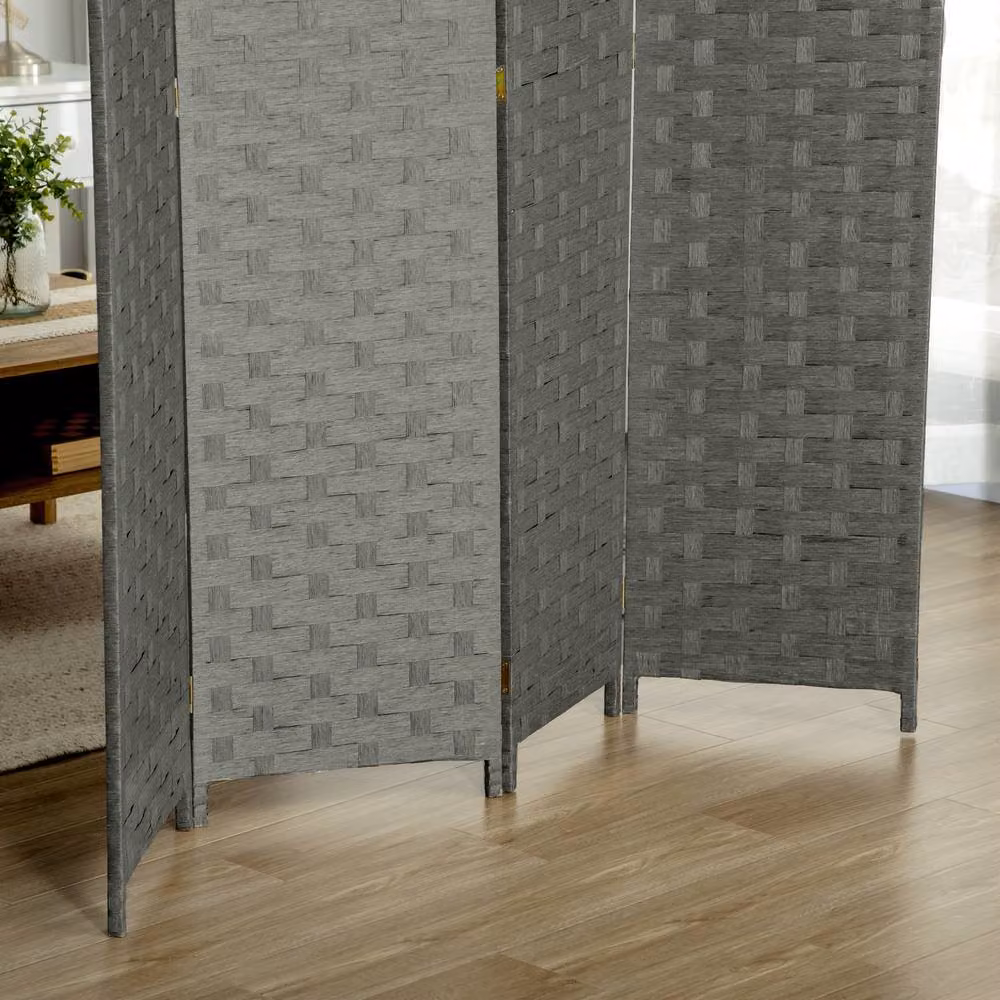 STILVORA 4-Panel Wood and Rattan Folding Room Divider Privacy Screen in Grey – 6