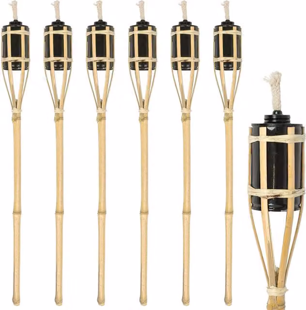 Harbour Housewares Pack of 6 Rustic Bamboo Garden Fire Torches, Height: 60 cm, Brown/Yellow