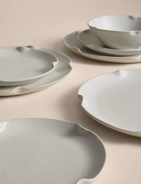 M&S 12 Piece Cream Stoneware and Bone China Dinner Service Set
