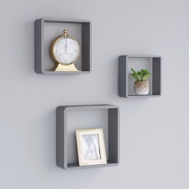 Berkfield Home Set of 3 Grey MDF Wall Mounted Cube Shelves – 1