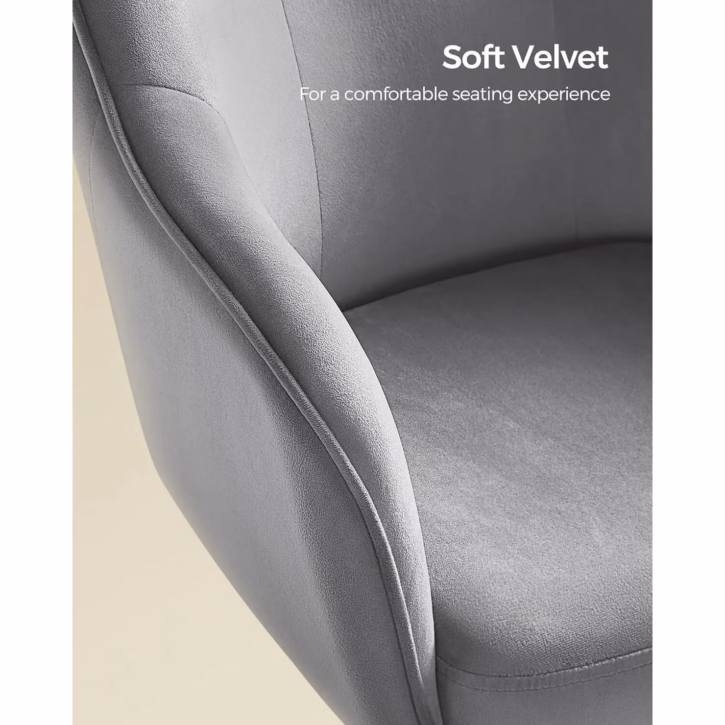 SONGMICS Velvet Swivel Task Chair with Armrests in Light Grey – 4