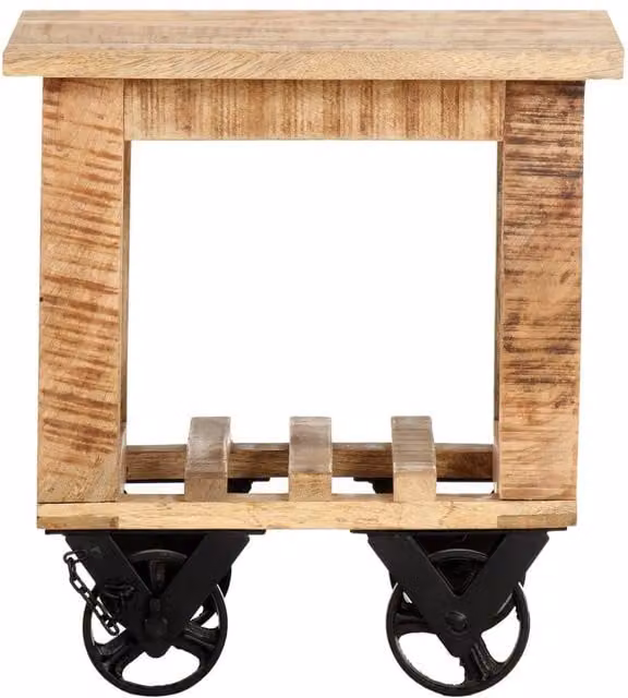 Berkfield Home Side Table in Light Brown Rough Mango Wood with Castors W/D/H: 40 x 40 x 42 cm