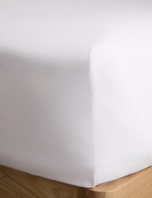 M&S White Cotton Rich Percale Extra Deep Fitted Sheet, W/D/H: 180 x 200 cm