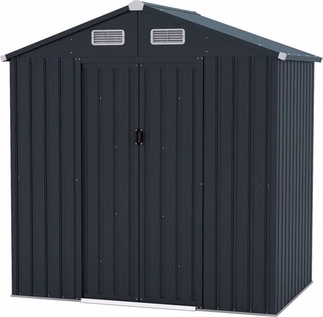Gymax Pent Garden Shed in Grey, Galvanised Steel with Sliding Doors and Side Vent, W/D/H: 129 x 193 x 197 cm – 1
