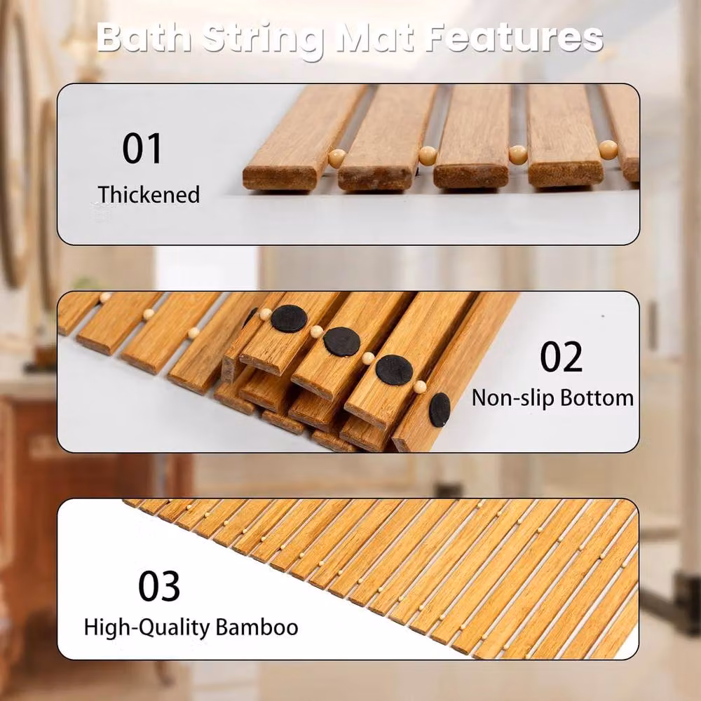 MantraRaj Brown Bamboo Roll Up Bath Duckboard Mat, W: 60 cm, D: 40 cm, H: 2.54 cm – 3