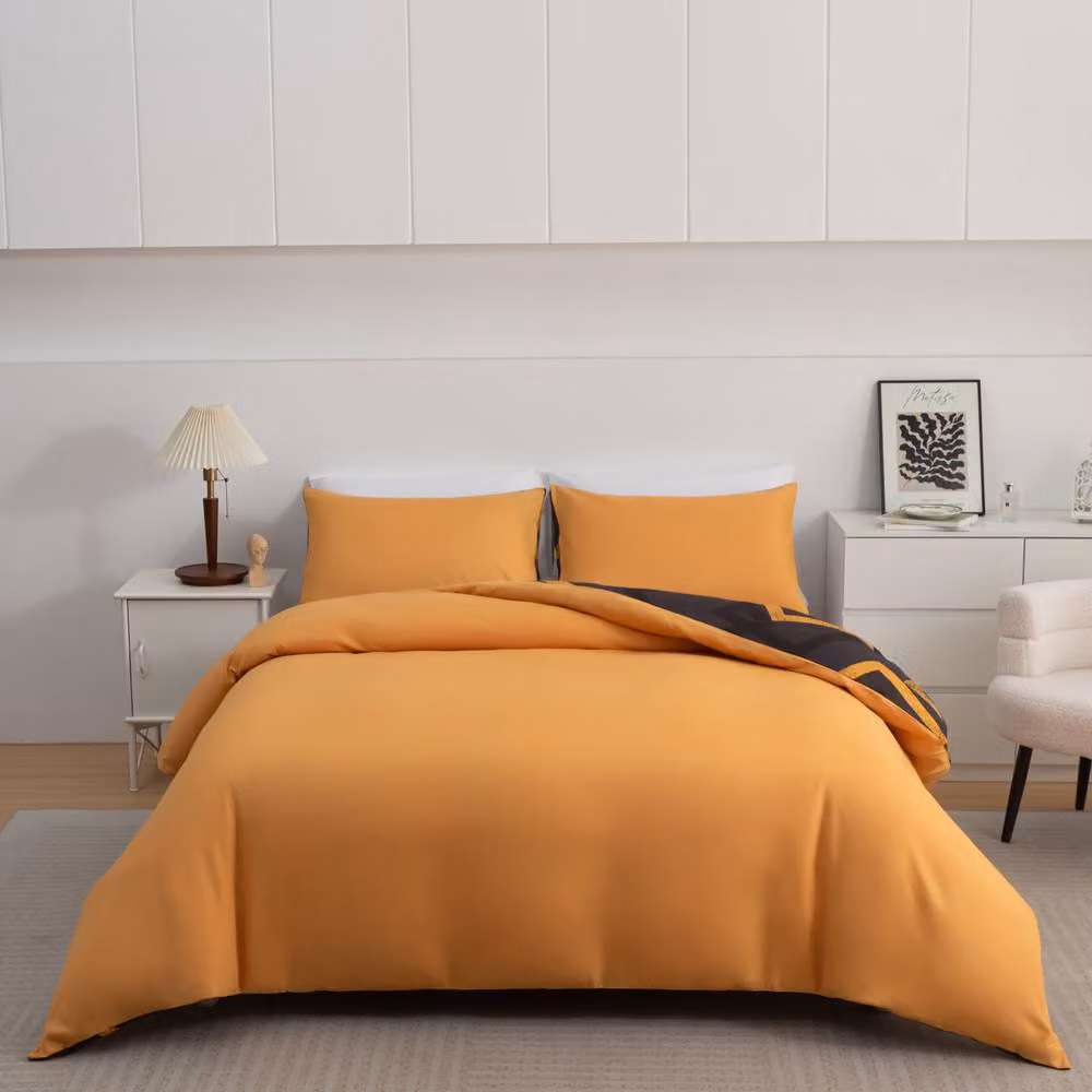 Pamposh Luxury Reversible Microfibre Duvet Cover Set in Black, Grey and Gold, Single, 90 x 200 cm – 2