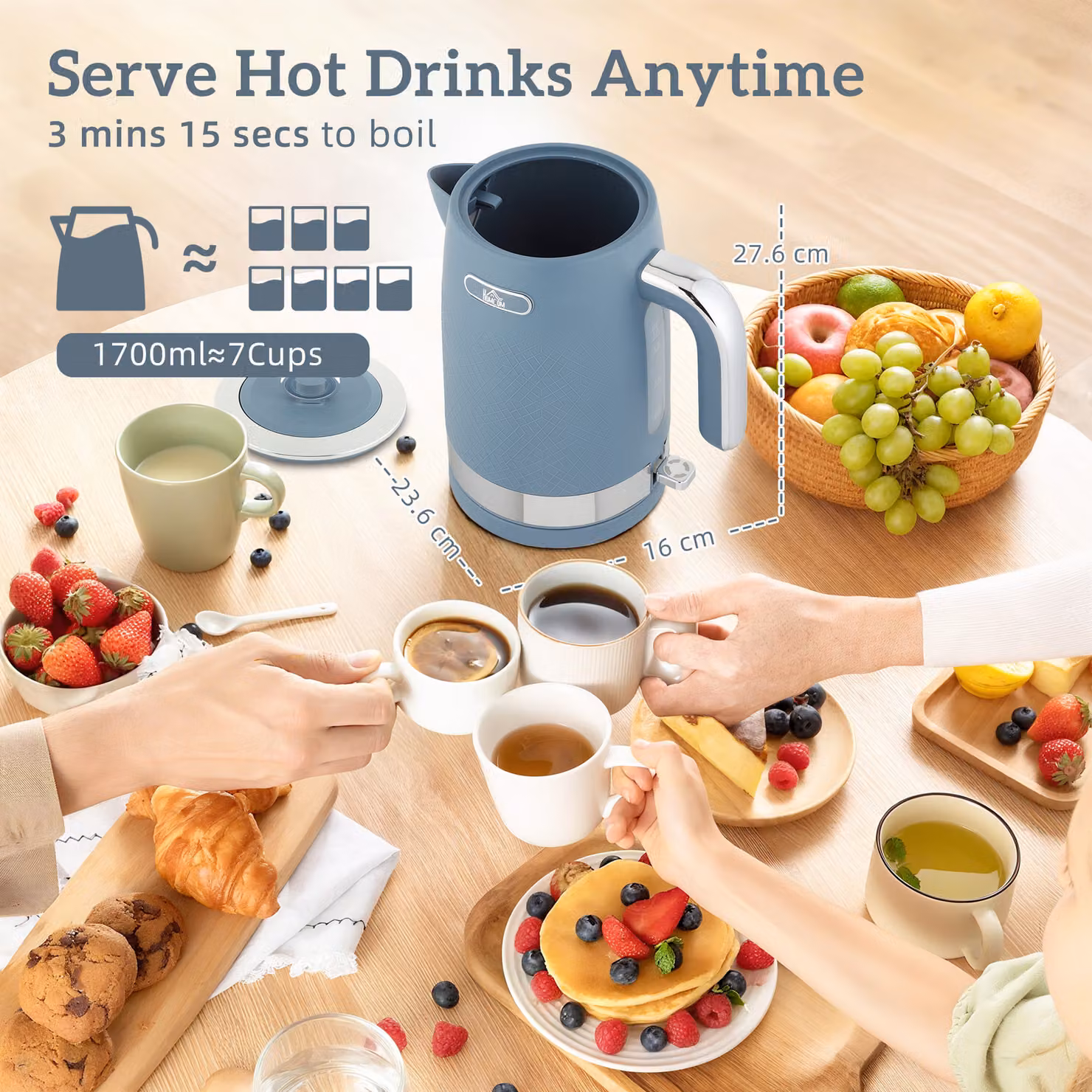HOMCOM Blue Textured Kettle and Four-Slice Toaster Set – 3