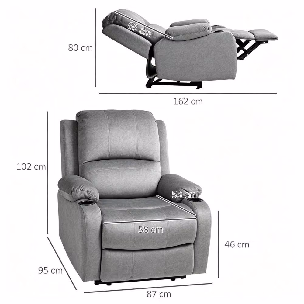 STILVORA Manual Recliner Armchair with Cup Holder in Grey – 4