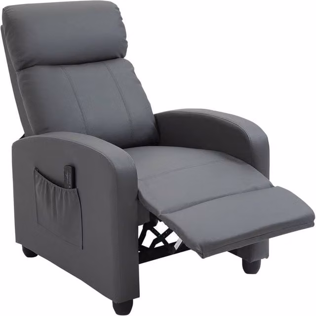 NESTLUNE Grey PU Leather Recliner Sofa Chair with Armrests