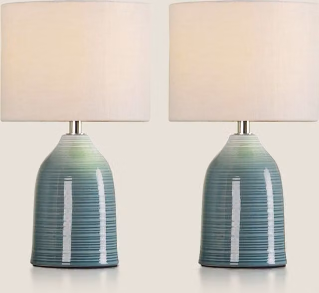 Laura Ashley Penny Set of 2 Blue Ceramic Table Lamps