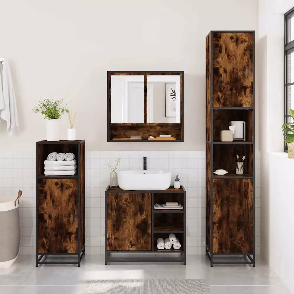 Berkfield Home 4-Piece Industrial Bathroom Furniture Set in Smoked Oak Brown – 3