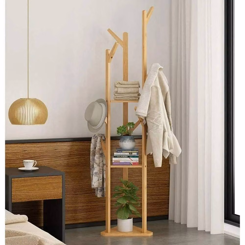 NESTLUNE 3 Tier Bamboo Standing Hat Coat Rack and Bag Hanger Tree in Brown – 2