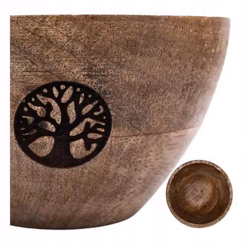 KDMD Tree of Life Wooden Smudge and Ritual Offerings Bowl, Brown, W: 11 cm, D: 7 cm, H: 7 cm – 3