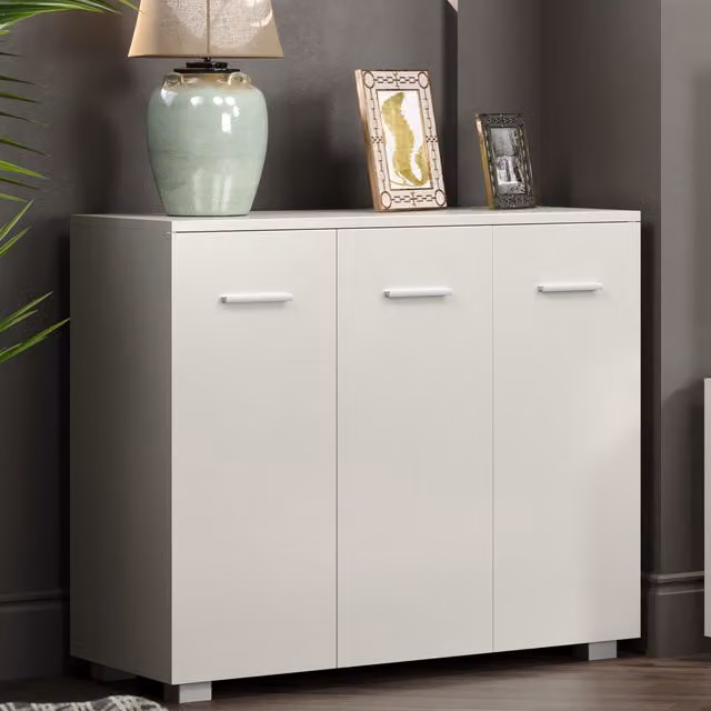 Core Products Ltd Lido 3 Door Glossy White and Silver Modern Sideboard