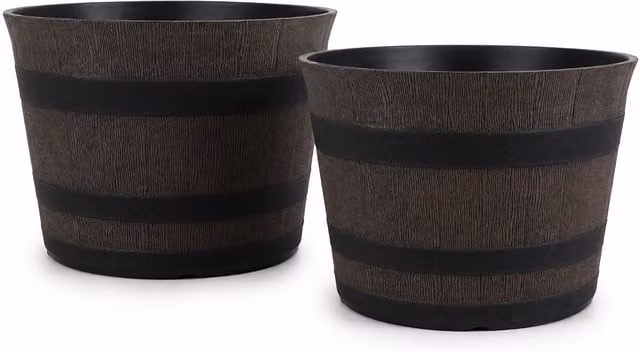 Simpa Homestead Brown Half Barrel Cask Planters, Set of 2, Dark Brown – 1