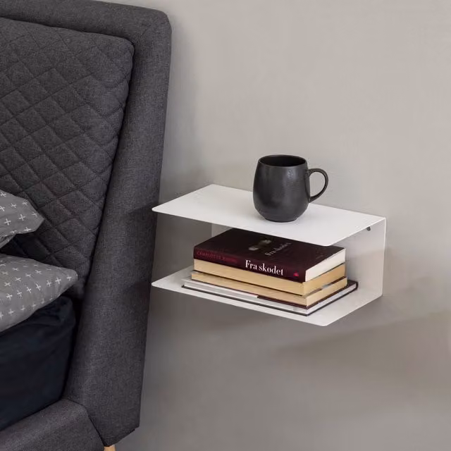 Furniture To Go Joliet White Industrial Wall Mounted Metal Shelf with Back Panel