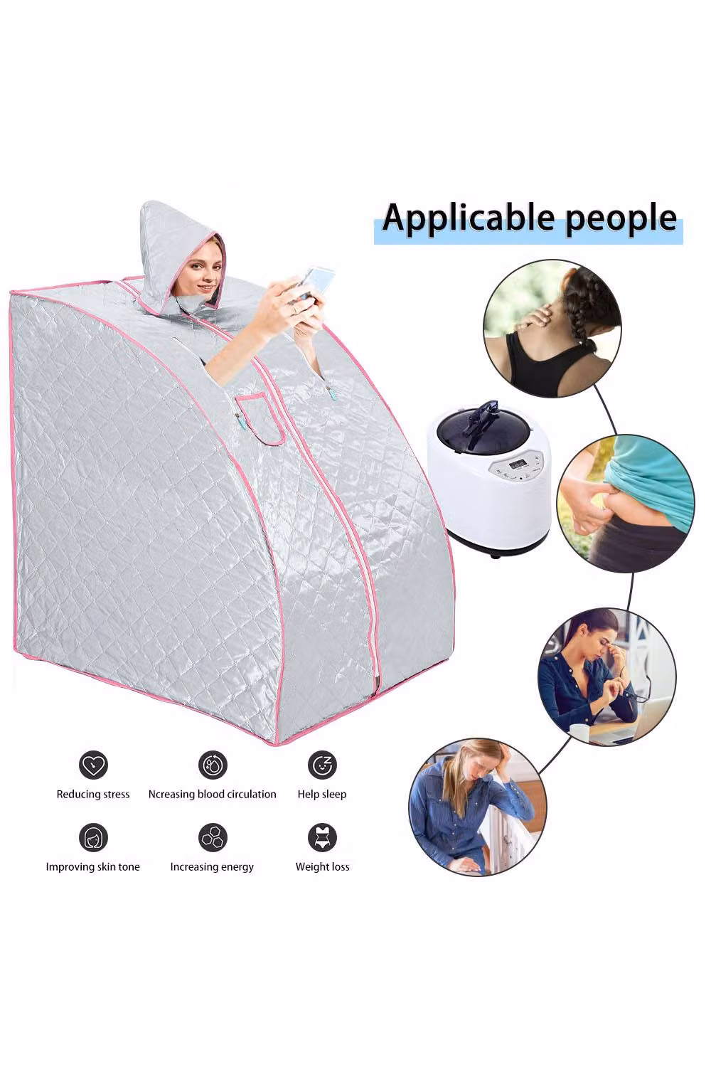 H&O Direct Portable Steam Sauna Tent with Chair, Silver – 2
