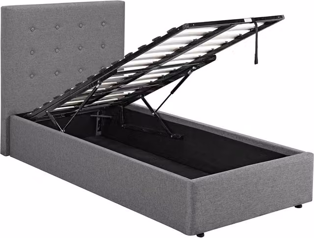LPD Home Lucca Plus Upholstered Bed with Lift Up Base in Grey