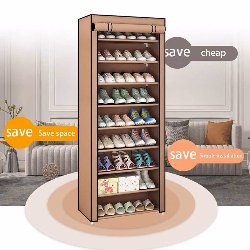 FORGEVIO 10 Tier Dustproof Shoe Rack in Brown, Holds 27 Pairs – 3