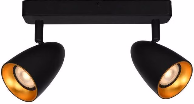 Netlighting Tino Twin Ceiling Spotlight in Black and Gold/Brass with 2x GU10 Sockets – 1