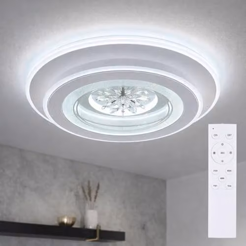 Globo Lighting LED Crystal Ceiling Light with Remote Control, Dimmable CCT and Timer, White and Chrome, Diameter: 46 cm – 3