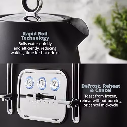 Swan Serenity Complete Essentials Kitchen Set in Black, including 1.7L Rapid Boil Kettle, 4 Slice Toaster, 3 Canisters, Towel Pole and Mug Tree, EEJB479 – 3