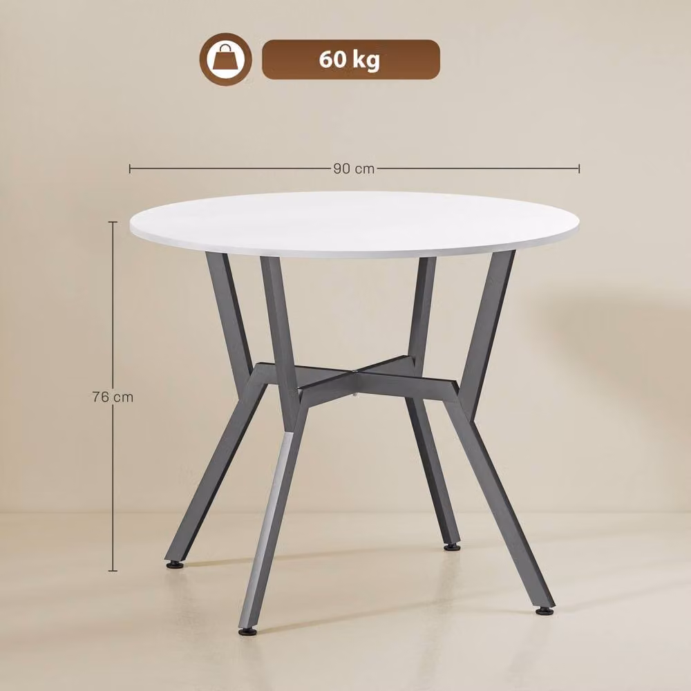 Wyld Haus Terretti Round Dining Table, High Gloss White with Black Metal Legs, Diameter: 90 cm, Height: 76 cm – 4