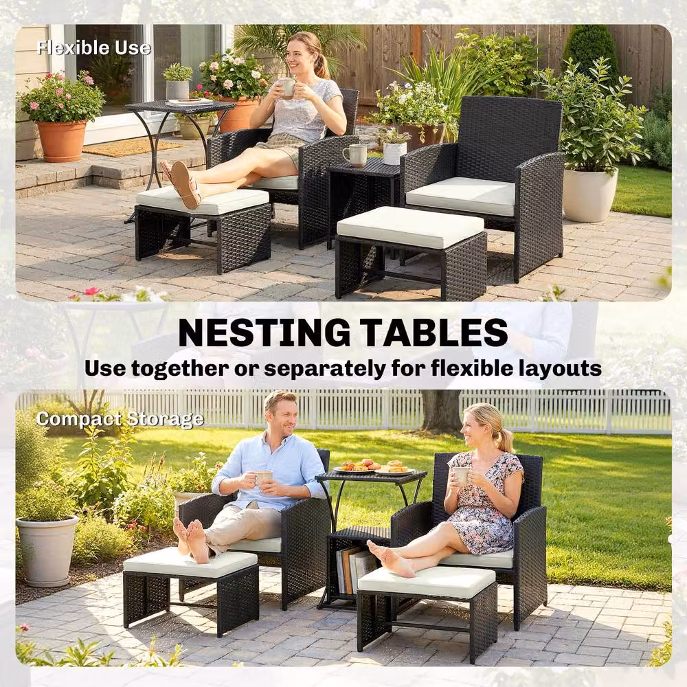 Outsunny 6 Piece L-Shape Rattan Garden Furniture Set with Upholstered Cushions and Coffee Table in Grey – 8