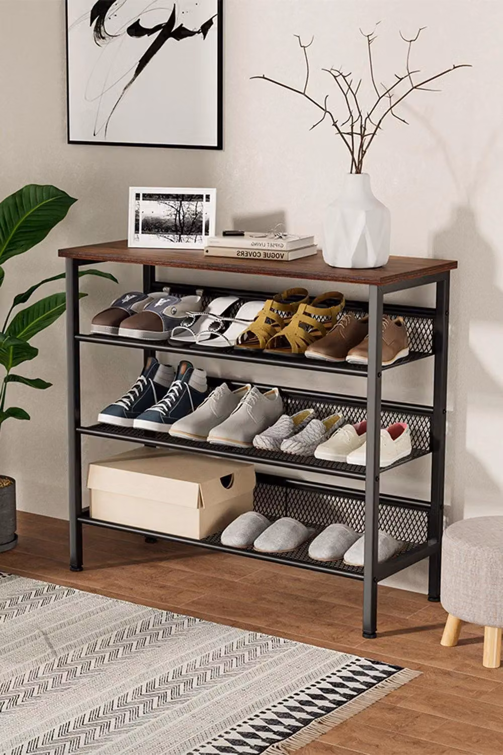 H&O Direct 4-Tier Black Metal Mesh Shoe Rack – 2