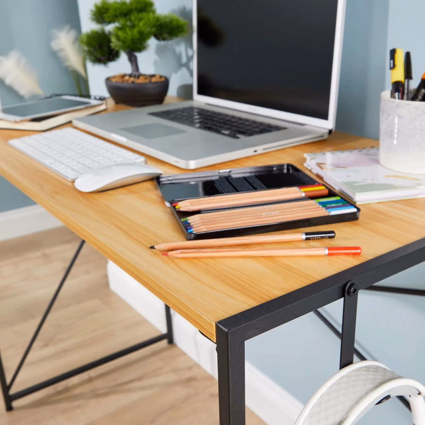 Home Source Folding Compact Computer Desk in Light Oak – 2