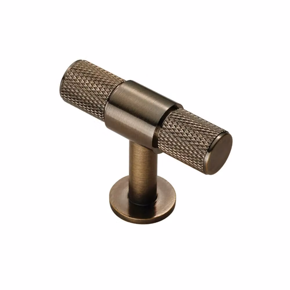 Loops 4x Knurled T Shape Cupboard Pull Handles in Antique Brass, W/D/H: 50 x 13 mm – 2