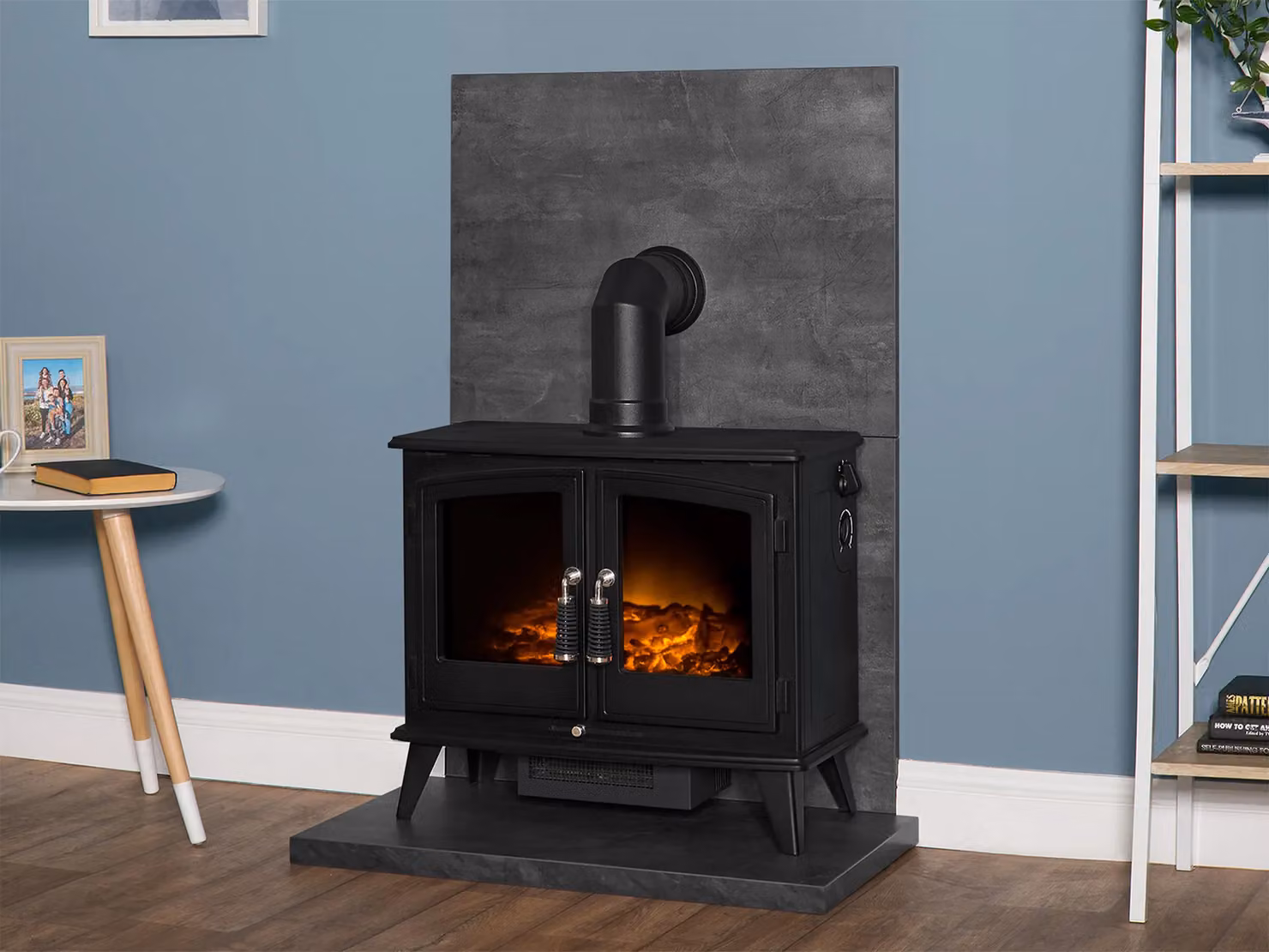 Acantha Black Electric Wall Mounted Rectangular Metal Fireplace – 2