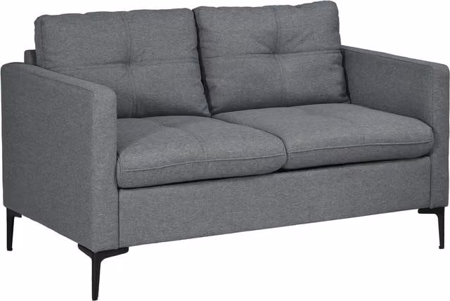 HOMCOM 2 Seater Linen Fabric Loveseat Sofa in Dark Grey with High-Density Sponge Cushions and Steel Legs – 1