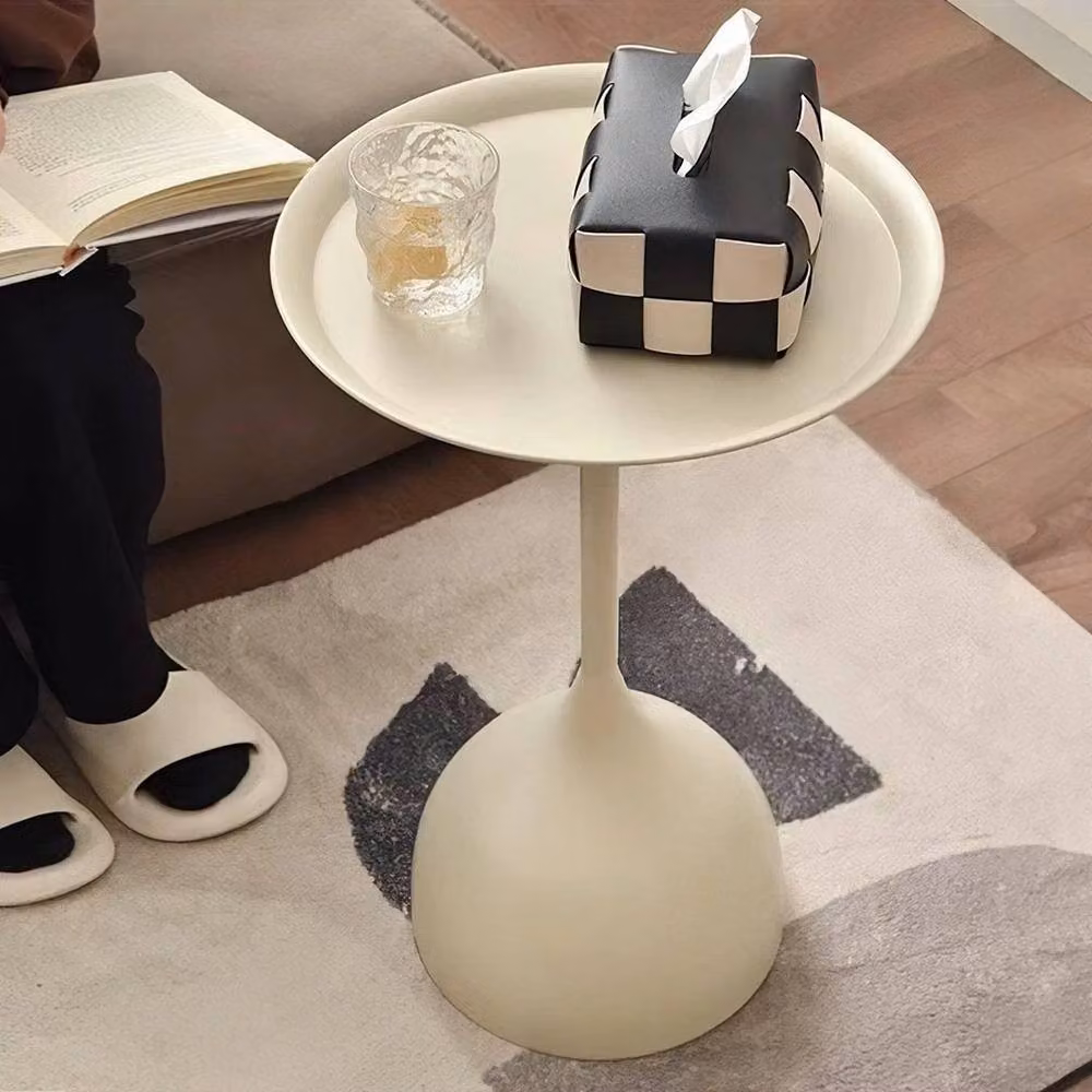 FLAVORA Modern Round Metal Coffee Table in Beige with Matt Finish, W/D/H: 59.0 x 59.0 x 39.0 cm – 3