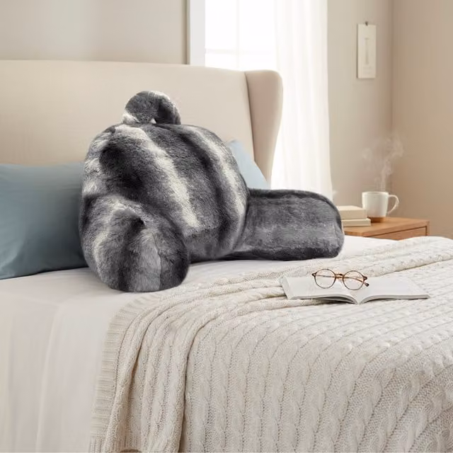 Sweet Dreams Luxury Supersoft Grey Faux Fur Wedge Back Support Cushion