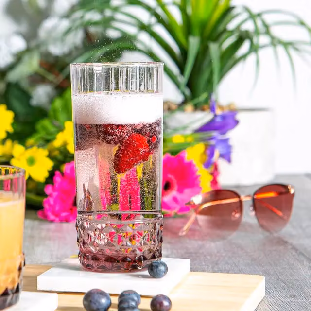 Bormioli Rocco America 20s Geometric Highball Tumbler Glass, 490 ml, Purple/Pink/Transparent