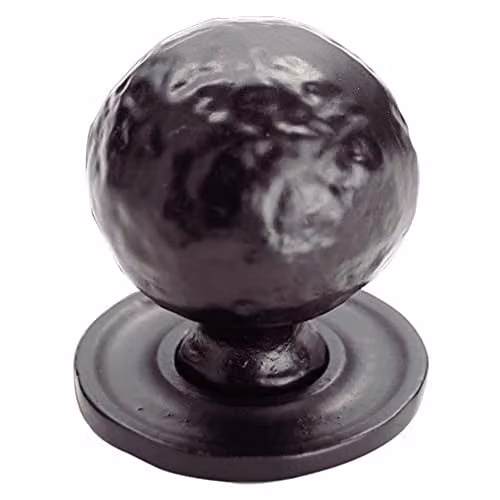 Loops 2 Pack Hammered Ball Cupboard Door Knobs in Matt Black Antique Finish, 33mm Diameter – 2