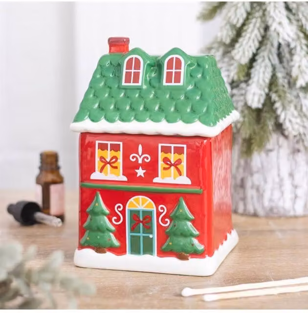 KDMD Red Christmas House Ceramic Oil Burner and Tealight Wax Warmer – 1