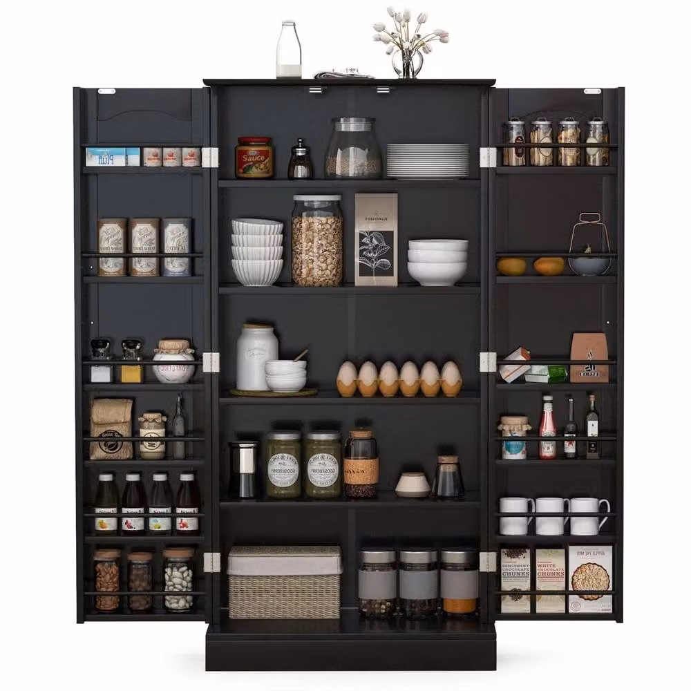 KORVIXA Freestanding Black Matt Kitchen Storage Tall Unit with Hinged Doors and Internal Shelves W/D/H: 100 x 100 x 100 cm – 3
