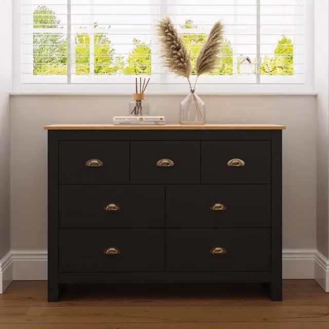 GFW Lancaster 7 Drawer Chest in Black Oak Wood