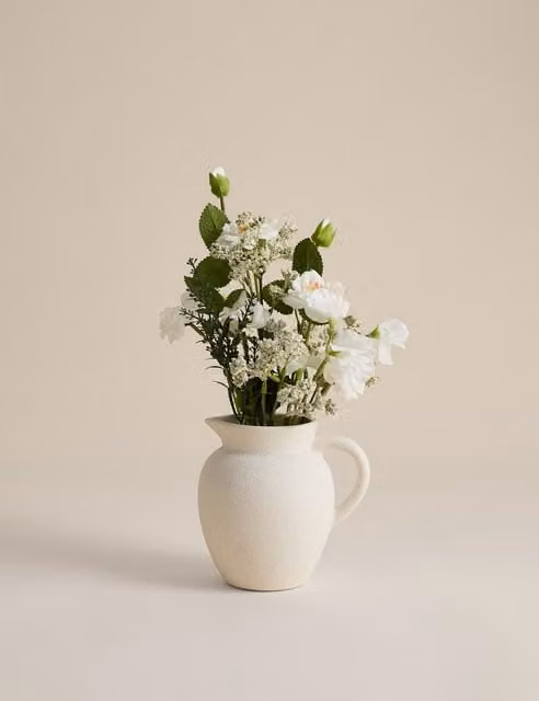M&S Mixed Artificial Floral Arrangement in a White Ceramic Jug
