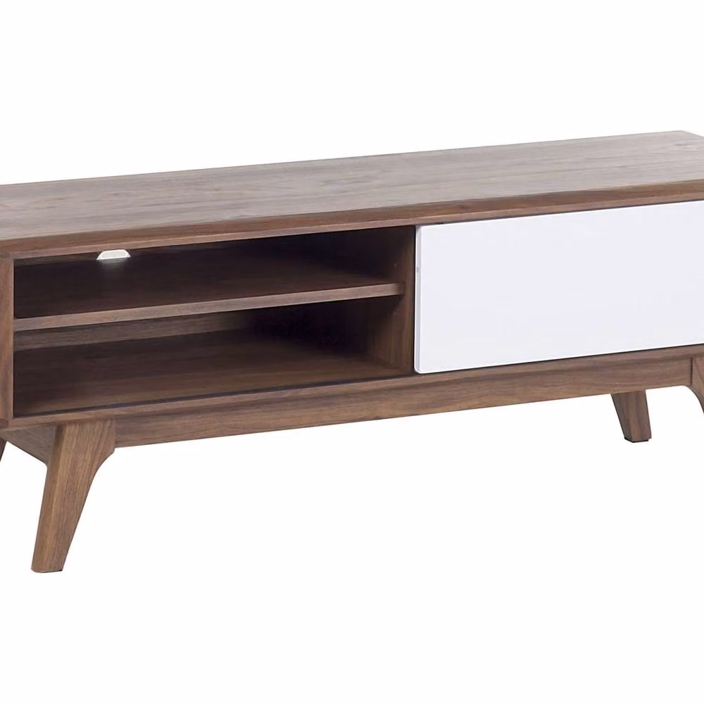 Wyld and Coco Mid-Century 2 Tone TV Stand in Dark Brown and White with Cable Management and Storage Shelf – 2